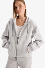 Regular fit hooded cardigan in heavyweight fabric