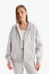 Regular fit hooded cardigan in heavyweight fabric