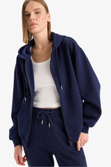 Regular fit hooded cardigan in heavyweight fabric