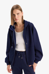 Regular fit hooded cardigan in heavyweight fabric