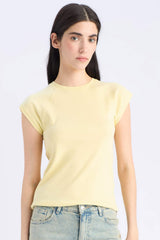 Slim Fit Slim Cut Crew Neck Basic Plain Rib Short Sleeve T-Shirt