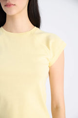 Slim Fit Slim Cut Crew Neck Basic Plain Rib Short Sleeve T-Shirt