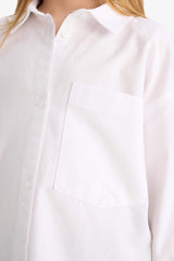 Girls Oversize Wide Pattern Oxford Long Sleeve Shirt