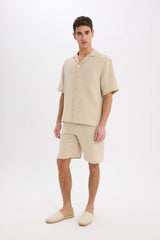 100% Cotton Relax Fit Polo Collar Cotton Summer Muslin Short Sleeve Shirt