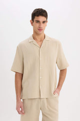 100% Cotton Relax Fit Polo Collar Cotton Summer Muslin Short Sleeve Shirt