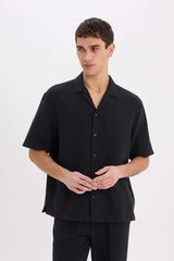 100% Cotton Relax Fit Polo Collar Cotton Summer Muslin Short Sleeve Shirt