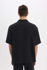 100% Cotton Relax Fit Polo Collar Cotton Summer Muslin Short Sleeve Shirt