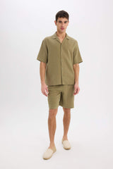 100% Cotton Relax Fit Polo Collar Cotton Summer Muslin Short Sleeve Shirt