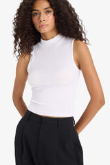 Slim Fit Slim Cut Half Turtleneck Ribbed Camisole White Undershirt