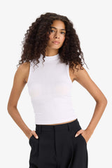 Slim Fit Slim Cut Half Turtleneck Ribbed Camisole White Undershirt