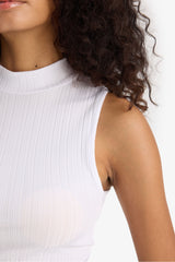 Slim Fit Slim Cut Half Turtleneck Ribbed Camisole White Undershirt