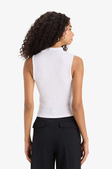 Slim Fit Slim Cut Half Turtleneck Ribbed Camisole White Undershirt