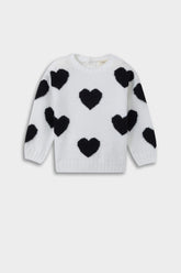 Baby Girl Crew Neck Heart Patterned Knitwear Sweater