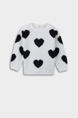 Baby Girl Crew Neck Heart Patterned Knitwear Sweater