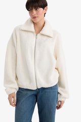 Oversize Wide Pattern Polo Collar Welsoft Plush Cardigan