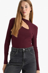 Slim Fit Narrow Cut Crew Neck Ribbed Long Sleeve T-Shirt