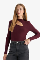 Slim Fit Narrow Cut Crew Neck Ribbed Long Sleeve T-Shirt