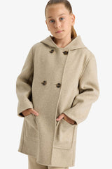 Girls Hooded Pocketed Cashmere Parka