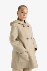 Girls Hooded Pocketed Cashmere Parka