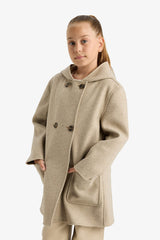 Girls Hooded Pocketed Cashmere Parka