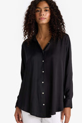 Standard fit shirt collar satin long sleeve shirt