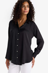 Standard fit shirt collar satin long sleeve shirt