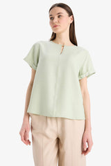 Regular Fit Round Neck Short Sleeve Blouse