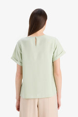 Regular Fit Round Neck Short Sleeve Blouse