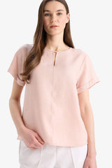 Regular Fit Round Neck Short Sleeve Blouse