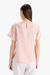 Regular Fit Round Neck Short Sleeve Blouse