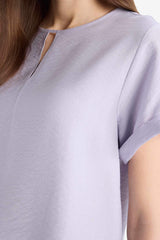 Regular Fit Round Neck Short Sleeve Blouse