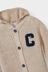 Baby Boy Embroidered Hooded Buttoned Knitwear Cardigan