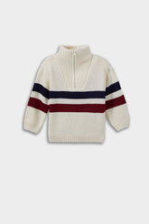 Baby Boy Stand Collar Zippered Striped Knitwear Sweater