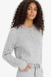 Regular Fit Crew Neck Rib Knit Pattern Cardigan