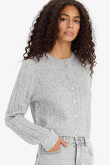 Regular Fit Crew Neck Rib Knit Pattern Cardigan