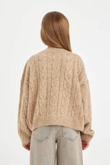 Girls Crop Crew Neck Hair Knitted Sweater