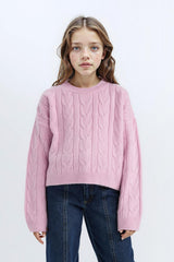 Girls Crop Crew Neck Hair Knitted Sweater