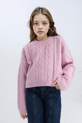 Girls Crop Crew Neck Hair Knitted Sweater