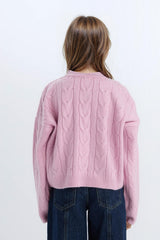 Girls Crop Crew Neck Hair Knitted Sweater