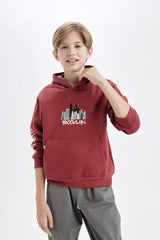 Boys Printed Hooded Kangaroo Pocket Sweatshirt
