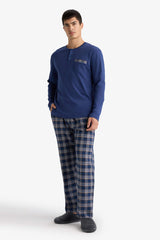 Pajama Set Regular Fit Long Sleeve Top Plaid Long Bottom