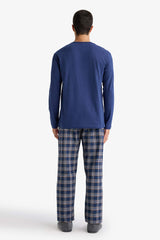 Pajama Set Regular Fit Long Sleeve Top Plaid Long Bottom