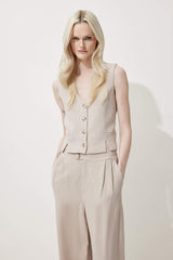 V Neck Linen Blend White Blazer Vest