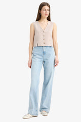 V Neck Linen Blend White Blazer Vest