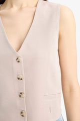 V Neck Linen Blend White Blazer Vest