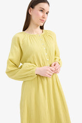 Relax Fit Bicycle Collar Muslin Long Sleeve Maxi Dress