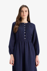 Relax Fit Bicycle Collar Muslin Long Sleeve Maxi Dress