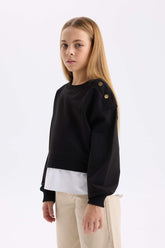 Girls Relax Fit Crew Neck Hem Detailed Sweatshirt