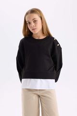 Girls Relax Fit Crew Neck Hem Detailed Sweatshirt