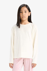 Girls Pajama Set Fleece Long Sleeve Top Striped Long Bottom